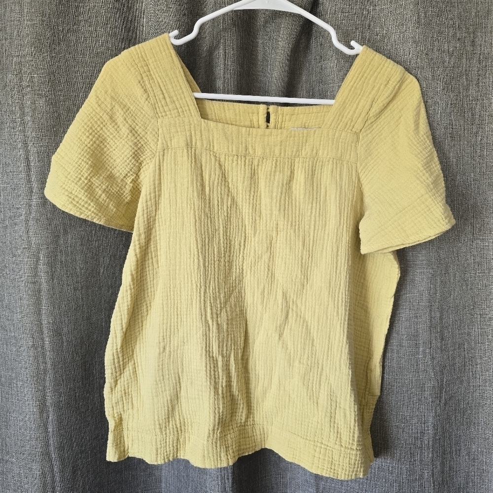 Madewell Lightspun Harlow Gauze Square Neck Butter Yellow Top Size XS Oversized